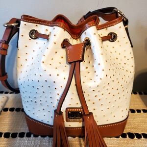 Dooney & Bourke White and Tan Perforated Shoulder Bag